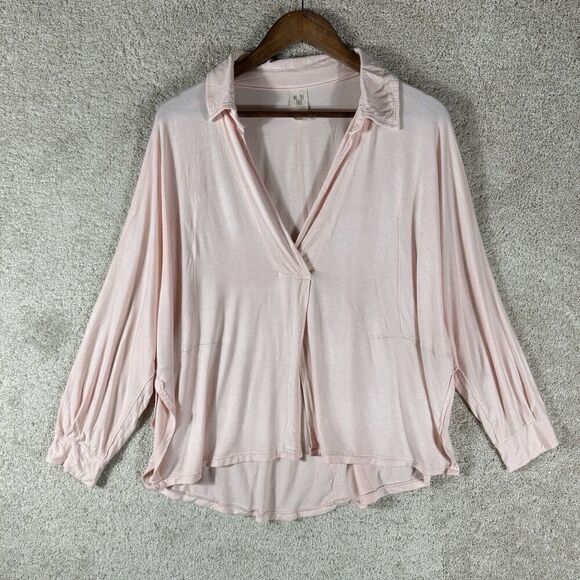 Free People Can't Fool Me Oversized Tee Womens Small Pink Peach Soft Rayon Top - Picture 3 of 9